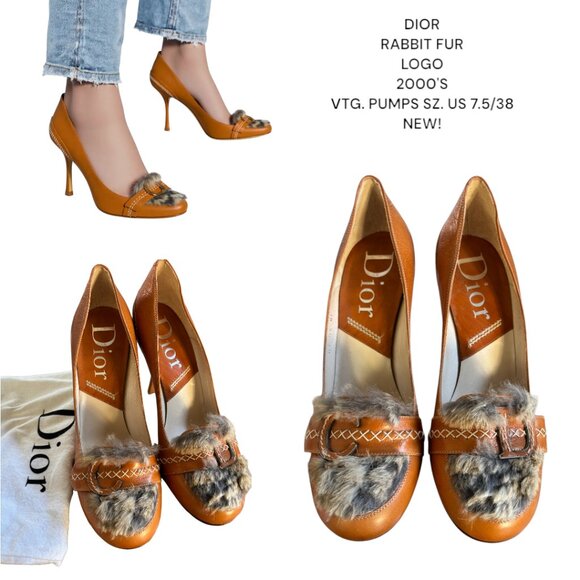 VTG. CHRISTIAN DIOR RABBIT FUR CD LOGO PUMPS HEELS US 7.5/38 NEW! - Picture 7 of 7